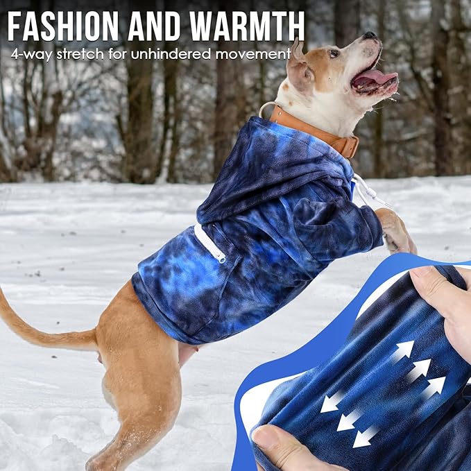 SlowTon Dog Hoodie Tie Dye - Warm Dog Sweater Hoodies with Pocket, Fall Winter Dogs Coat Jacket Pet Outfit Puppy Hooded Sweatshirt Clothes for Small Medium Large Dogs Boy Girl (Blue, 3XL)