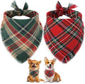 Vivifying Dog Christmas Bandana with Tassels Edges, 2 Pack Classic Plaid Triangle Pet Apparel & Accessories, Funny Holiday Dog Scarf Costume for Photo Prop, and Party Decor (Small, Red&Green)