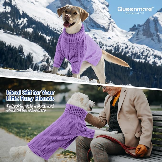 Queenmore XXL Dog Sweater,Large Dog Sweaters for Dogs Girls Boys,Xmas Turtleneck Pullover Pet Sweaters for Large Dogs,Cold Weather Doggie Sweatshirt Knitwear for Golden Retriever,Labrador(Purple,XXL)
