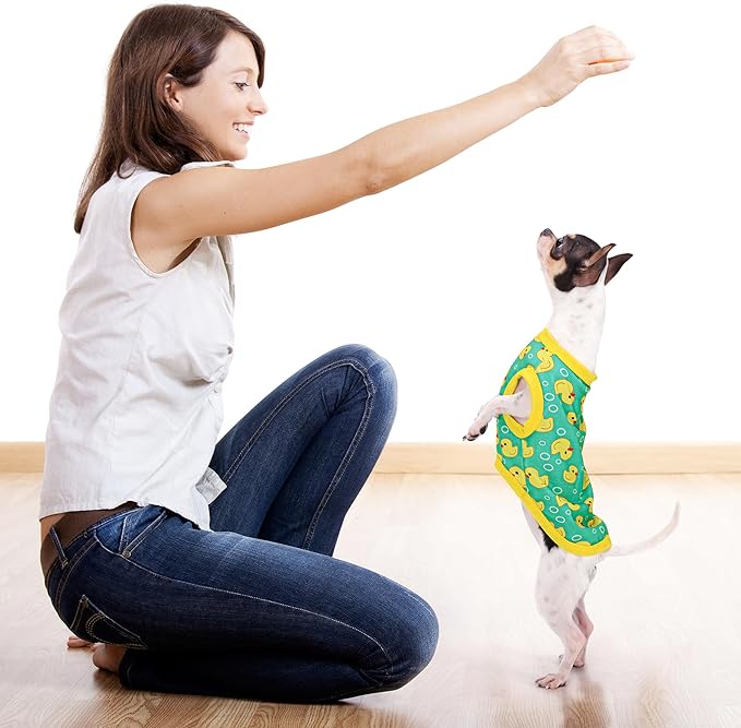 Adorable Yellow Duck Dog Shirt: Lightweight Polyester Cartoon Puppy Vest, Small Medium & Large Dog T-Shirt, Summer Pet Clothes, Cute Dog Apparel, Breathable Dog Tank Top Blue 4XL