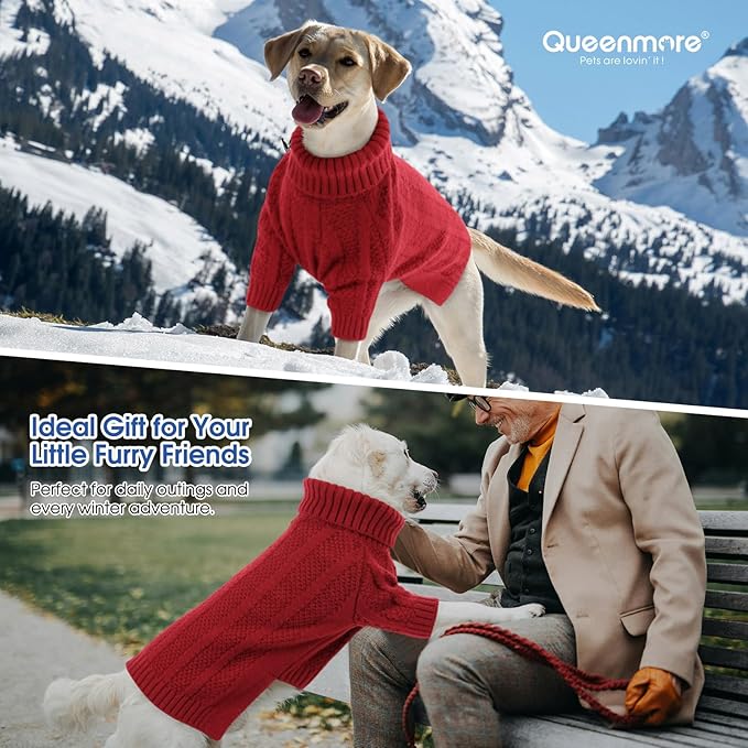 Queenmore XSmall Dog Sweater,Small Sweaters for Dog,Soft Knitted Dogs Sweater Christmas Clothing,Turtleneck Pullover Puppy Sweaters for Dogs Girls Boys,Cozy Pet Knitwear for Teacup,Chihuahua(Red,XS)