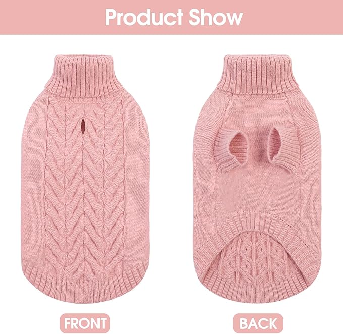Dog Sweaters for Medium Dogs Classic Turtleneck Dog Christmas Sweater Thick Warm Pullover Female Puppy Pet Stretch Knitwear Fall Winter Clothes with Leash Hole(Pink, M)