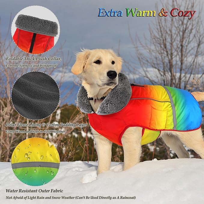 Dogcheer Warm Dog Coat, Waterproof Dog Winter Jacket Christmas Puppy Cold Weather Coats with Buckle, Reflective Adjustable Pet Snow Jacket for Small Medium Large Dogs - Gradient Red-Yellow, 3XL