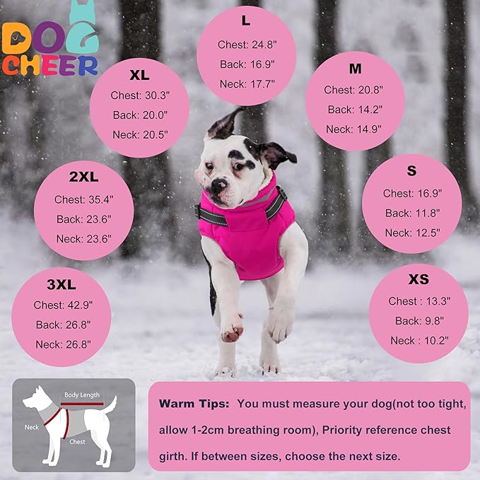 Dogcheer Dog Coat with Harness, Waterproof Warm Dog Winter Jacket with Pockets, Reflective Pet Fleece Jacket Turtleneck Snowsuit for Small Medium Large Dogs - Pink, S