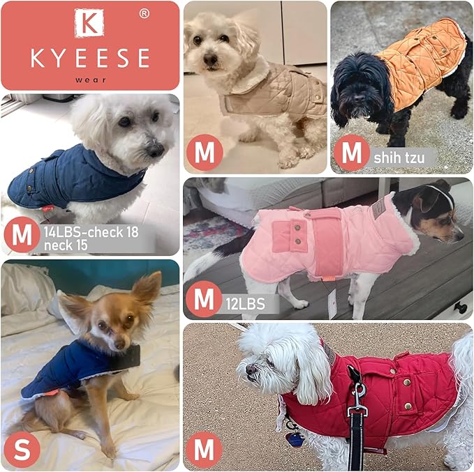 KYEESE Dog Coat Soft Pet Sweater for Cold Weather Windproof Dog Coats for Small Dogs Waterproof Dogs Jacket with Fleece Lined Thick Cat Clothes with Pocket Warm Pet Winter Puffer Coat with Leash Hole