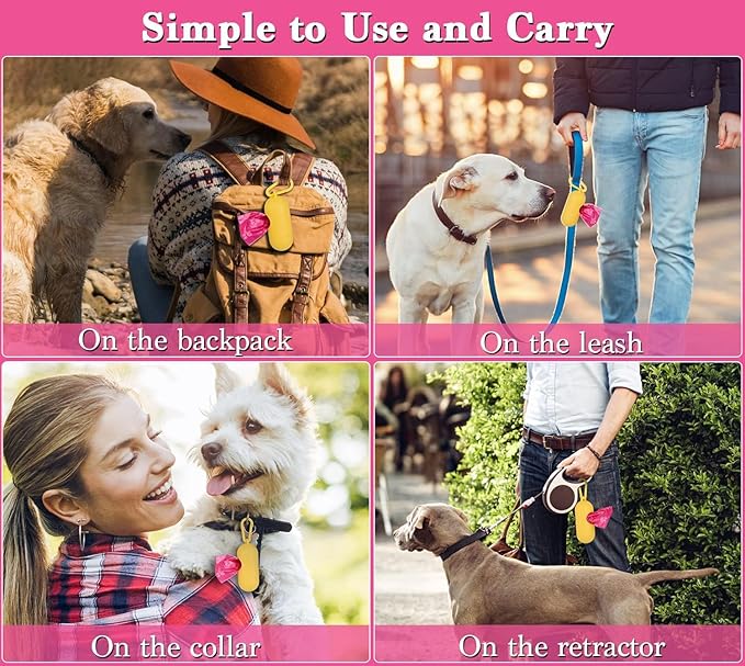 Biodegradable Dog Poo Bags with Holder-240 Large Poop Bags, Corn Starch Blended Compostable Bag, Extra Thick Strong Leak Proof Waste Bag for Dogs (Pink)