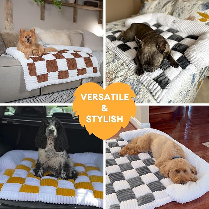 FUNNY FUZZY Pet Couch Covers for Sofa, Large Couch Cover for Dogs Washable Cream Square Plaid Pet Bed Mat for Furniture Protector Sofa Cover for Pets, Large, Black