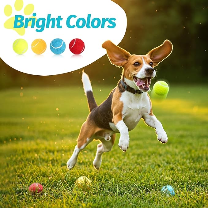 Prime Pets Tennis Balls for Dogs, 2.5 Inch, 12 Pack, Squeaky Dog Toy, Interactive Pet Fetch Ball for Medium and Large Dogs, Squeaky Dog Toys (Random Color Shipping)