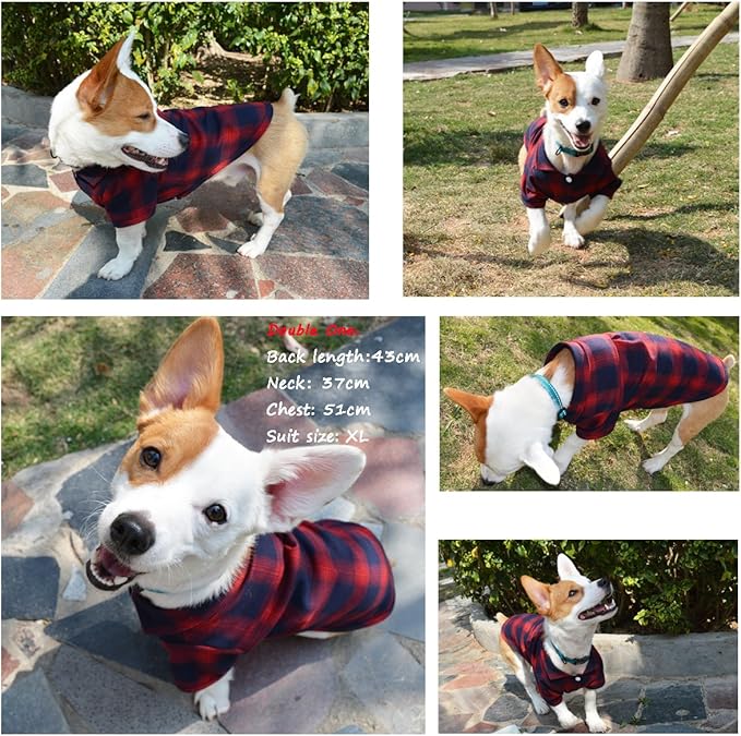 Koneseve Dog Shirt, Pet Plaid Clothes Shirt T-Shirt Sweater Matching Breathable for Small Medium Large Dogs Cats Puppy Adorable Casual Cozy Halloween Thanksgiving Christmas Costumes (Red; 4XL)