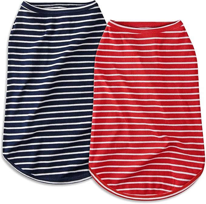 Koneseve Dog Shirt Vest Lightweight Stretchy Dog T-Shirt Soft Cool Shirts Sleeveless Stripe Vests Breathable Clothes for Puppy Kitty Cats Small Medium Large Dogs 2 Pack Red + Blue [ XL ]