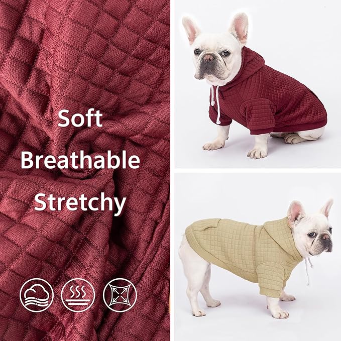 2 Pack Dog Hoodie Sweaters for Small Medium Dogs Warm Dog Clothes for Large Dogs Soft Waffle-Like Laminated Sweatshirt Bulldog (Brown+Wine Red, L (Back: 19",Chest: 28", Neck: 17.5"))
