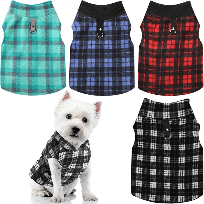 Weewooday 4 Pieces Winter Fabric Dog Sweaters with Leash Ring Soft Fleece Vest Pullover Pet Jacket Warm Dog Clothes Coats for Pet Puppy Cats Chihuahua(M(Neck:11.8-12.6” Chest:16.5-18.5”))