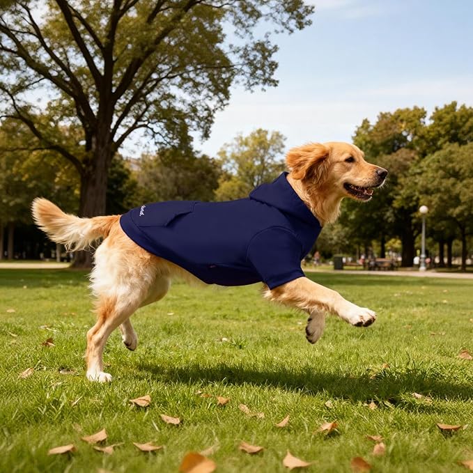Basic Dog Hoodie, Soft Premium Quality Dog Hoodie Sweater with Leash Hole and Pocket, Cotton Doggy Puppy Sweatshirt Fashion Outfit for Dogs Puppy Small Medium Large - Navy Blue (Small)
