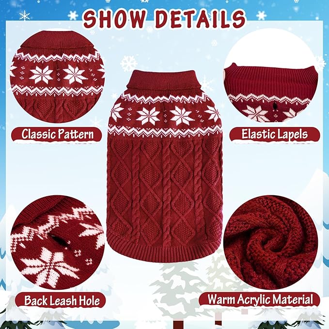 Warm Winter Pink Dog Sweater - Cold Weather Pet Clothes for Small Medium Large Dogs Indoor Outdoor, Soft Classic Knit Puppy Apparel Coat, Dark Red, SM