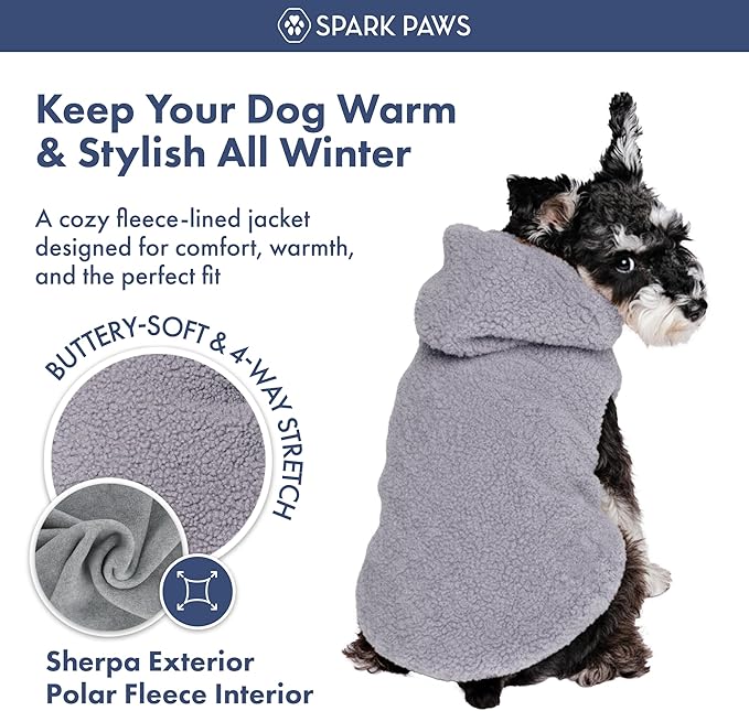 Spark Paws Teddy Dog Sweater, Sherpa Vest with Warm Fleece Lining, Winter Coat Suitable for Small Medium Large XL XXL Breeds - Grey - XL