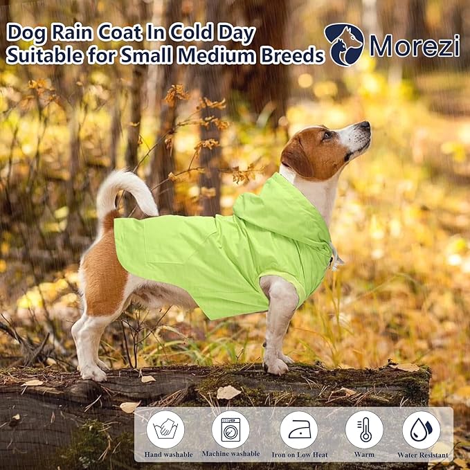 Dog Raincoat rain Jacket Dogs Waterproof fit for Small Medium Breeds Zipper Closure Pocket Storage in Cold Day - Light Green - L