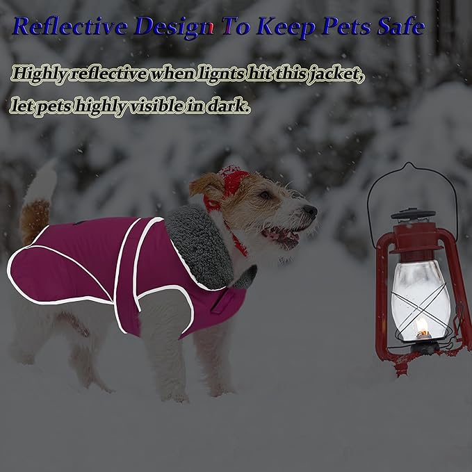 Dogcheer Dog Coat, Waterproof Dog Jacket Reflective Pet Winter Coat with Adjustable Hook & Loop, Christmas Puppy Fleece Jacket Warm Turtleneck Snowsuit for Small Medium Large Dogs - Pink, M