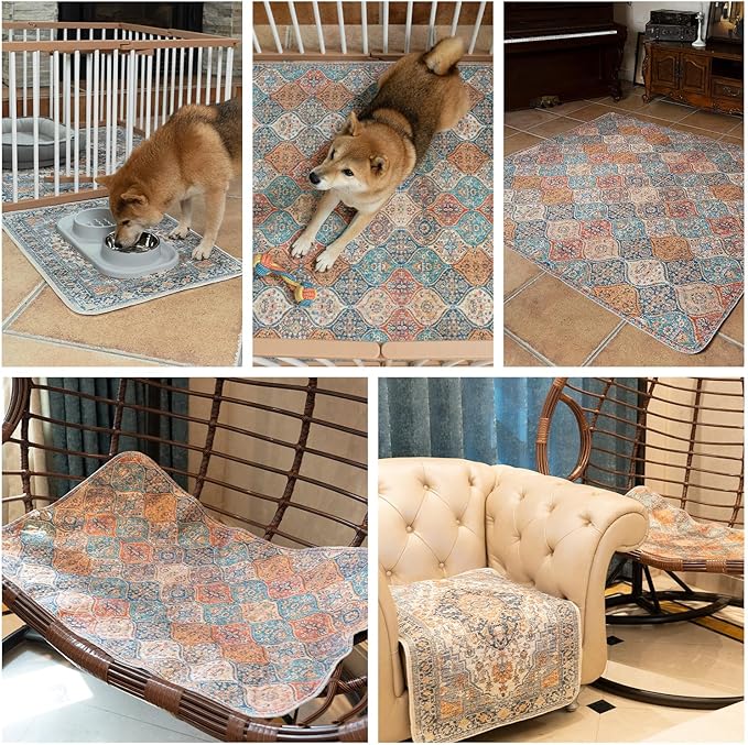nunubaby Washable Pee Pads for Dogs, Stylish, Non-Slip and Leak-Proof Pee Pads. Reusable Potty Pads for Dogs for Crates and Floors.(Red/Floral, 24" x48")