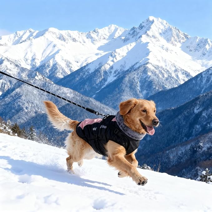 Dog Coat for Medium Large Dogs,Waterproof Reflective Dog Winter Jacket with Harness, Fleece Snowsuit,Warm Pet Winter Coat(pink-6XL)