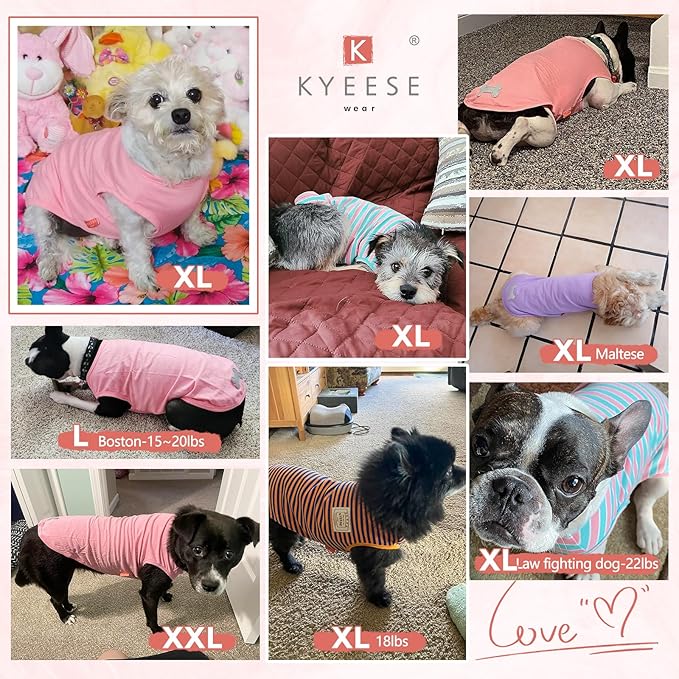 KYEESE 2Pack Dog Shirts Striped Soft Stretchy Dog T-Shirts Lightweight Tank Top Sleeveless Vest Breathable Pet Outfit, XX-Large, Green+Pink