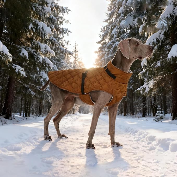 Kuoser Dog Coat Warm Fleece Lining Turtleneck Dog Jacket with Harness Built-in, Adjustable Windproof Cold Weather Coats with Quick Release Buckle Pet Winter Snowsuit for Medium Large Dogs, Khaki L