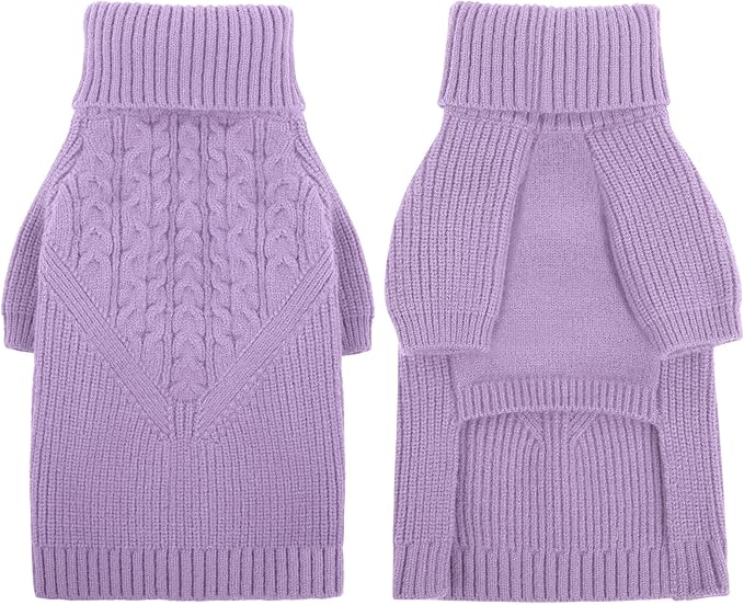 Queenmore Dog Sweater, Puppy Sweater for Small Dogs,Warm Winter Fall Dog Sweaters for Dog Girls Boys, Solid Turtleneck Knit Sweater for Large Medium Dogs,Long Sleeves Christmas Dog Sweater Lilac,L