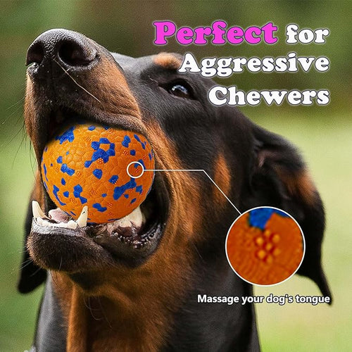 2Pcs Super Bouncy Dog Balls, Fun Indestructible Tennis Balls for Aggressive Chewers, Durable Floating Fetch Toys for Medium and Large Dogs with Lifetime Replacement
