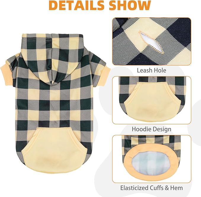 KOOLTAIL Plaid Dog Hoodie Pet Clothes Sweater with Hat and Pocket for Small Medium Large Size Dogs, Soft Winter Warm Dog Cold Weather Coat, Fleece Fall Dog Hooded Sweatshirt for Puppy Cats, Beige XL