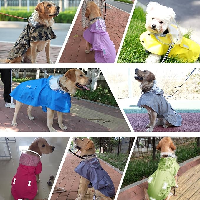 Waterproof Dog Raincoat, Adjustable Reflective Lightweight Pet Rain Clothes with Poncho Hood (Gold Cheery Blossoms Pink, Medium)