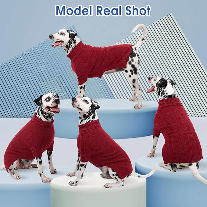 Queenmore Dog Sweaters for Medium Dogs Girls Boys,Soft Dog Sweater Christmas,Turtleneck Pullover Pet Sweaters Knitwear Outfit for Holiday,Knitted Soft Thick Warm Sweater for Bulldog,Dachshund(Red,M)