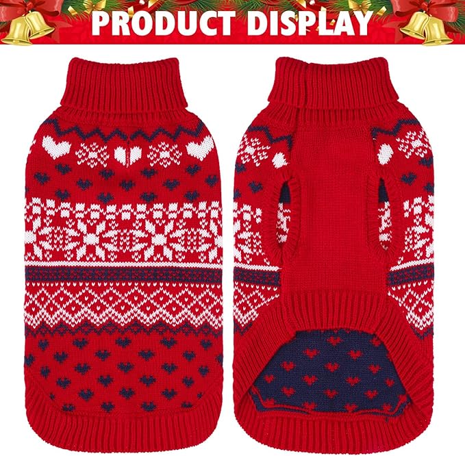 SCENEREAL Dog Sweaters for Large Medium Small Dogs, Soft, Warm Turtleneck Puppy Clothes Sweatshirt, Knitted Ugly Dog Christmas Outfits, Argyle Xmas Pet Cold Weather Coat for Girls Boys