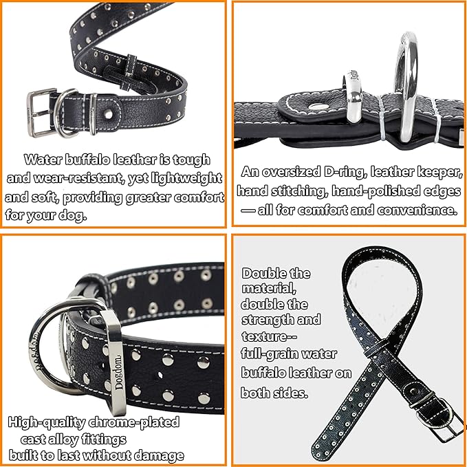 Studded Leather Dog Collar – Durable Adjustable Collar, Brown Small