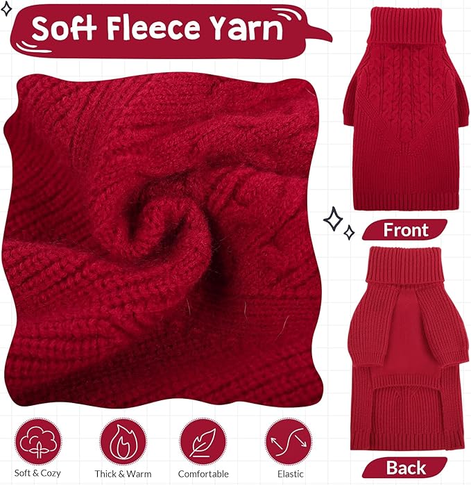 Queenmore Dog Sweater, Puppy Sweater for Small Dogs,Warm Winter Fall Dog Sweaters for Dog Girls Boys, Solid Turtleneck Knit Sweater for Large Medium Dogs,Long Sleeves Christmas Dog Sweater Red,XL