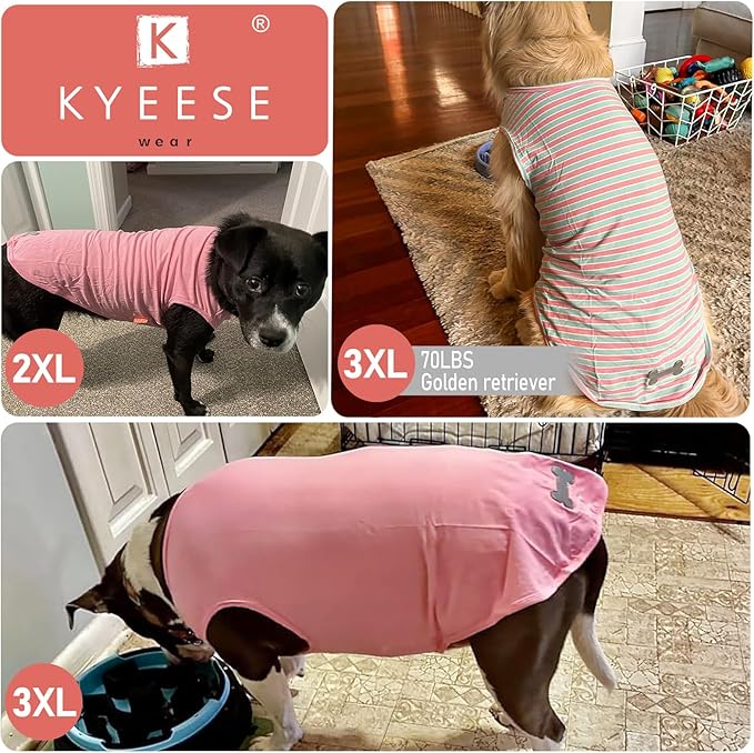 KYEESE 2Pack Dog Shirts Striped T Shirt for Large Dogs Lightweight Clothes Sleeveless Vest Cotton Tank Top, XXX-Large,Pink+Striped