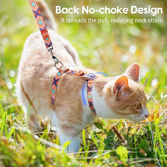 Dooradar Cat Harness and Leash, Escape Proof Adjustable Kitten Vest, Lightweight Soft Pet Straps, Easy Wearing for Small Medium Kitty Safe Walking Travel Control, Orange & Blue, S