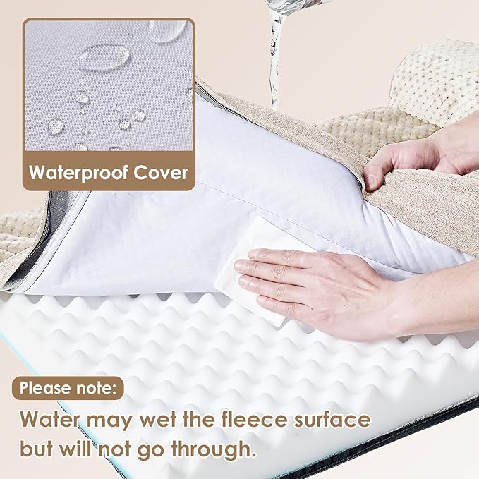 EHEYCIGA Memory Foam Dog Bed Medium Sized Dogs, Waterproof Dog Bed Orthopedic with Washable Removable Cover, Non-Slip Pet Bed Couch for Crate, 30x20x6 Inches, Beige