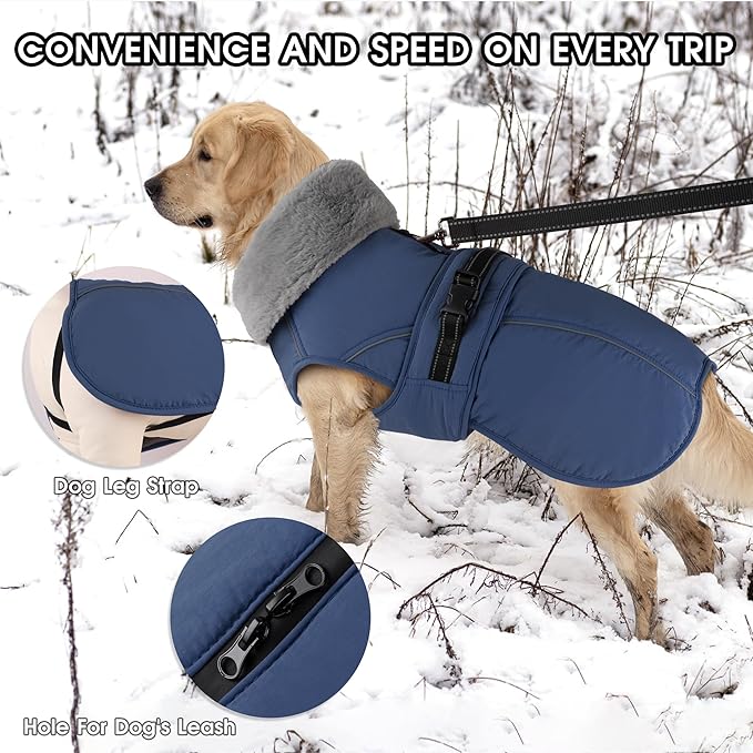 PETDSH Dog Coat Small, Windproof Dog Jacket with Warm Fleece Lining, Thickened Collar Dogs Winter Coat, Adjustable Reflective Pet Coats for Cold Weather (Navy Blue, Small)