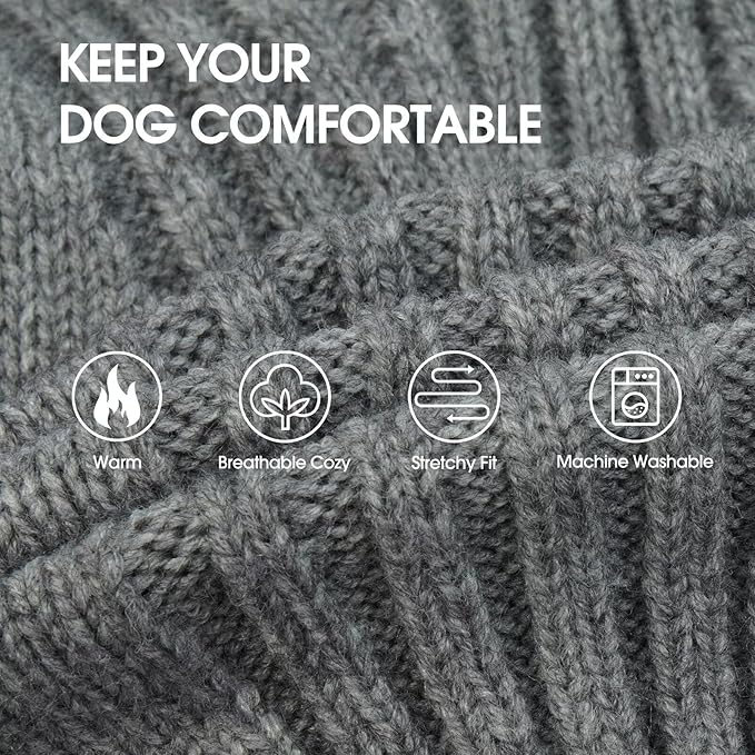 IECOii Dachshund Sweater,Turtleneck Dog Sweater for Small Medium Dogs Girl,Stretchy & Breathable,Warm Knitted Pullover Coat,High Neck Knitwear for Cold Weather Indoor & Outdoor Wear (Light Grey, M)