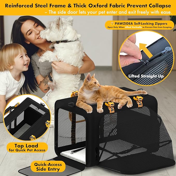 PAWZIDEA Expandable Large Pet Carrier with Wheels, 24x16x16 in Rolling Cat Carrier for 2–4 Cats up 55lb, Soft-Sided Collapsible Small Medium Dog Crate for Car Travel, Telescopic Handle, Storage Pocket