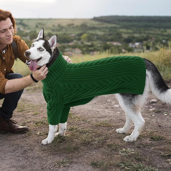 ASENKU XXL Dog Sweater, Turtleneck Pullover Winter Outfits for Extra Large Dogs - Pet Sweatshirt for Pitbull, Labrador Retriever (Dark Green, 2XL)