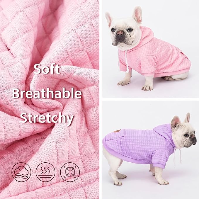 2 Pack Dog Hoodie Sweaters for Small Medium Dogs Warm Dog Clothes for Large Dogs Soft Waffle-Like Laminated Sweatshirt Bulldog (Pink, M/L (Back: 17",Chest: 24.5", Neck: 14.5"))