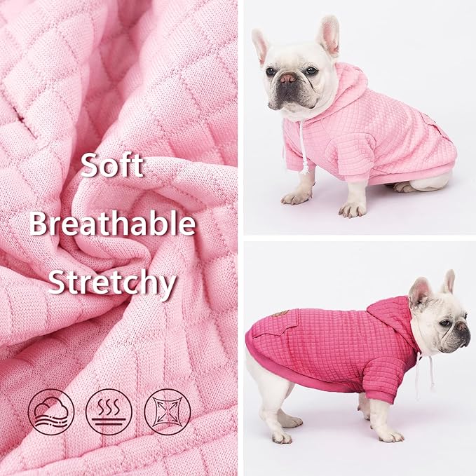 2 Pack Dog Hoodie Sweaters for Small Medium Dogs Warm Dog Clothes for Large Dogs Soft Waffle-Like Laminated Sweatshirt Bulldog (Pink+Rose, L (Back: 19",Chest: 28", Neck: 17.5"))