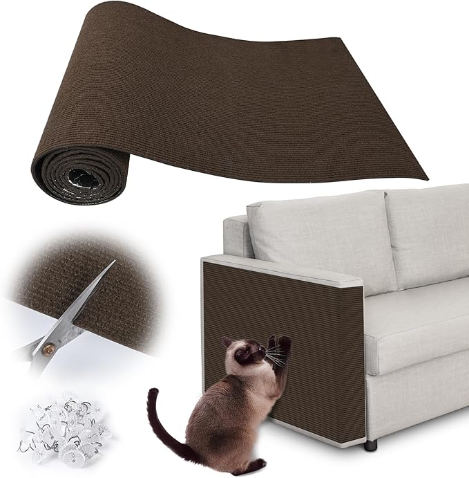 Cat Scratch Furniture Protector - 40" x 13.8" Trimmable Self-Adhesive Cats Claws Scratch Pads, DIY Cat Climbing Couch Protector for Scratch Post Cat Tree Replacement Indoor (Brown)