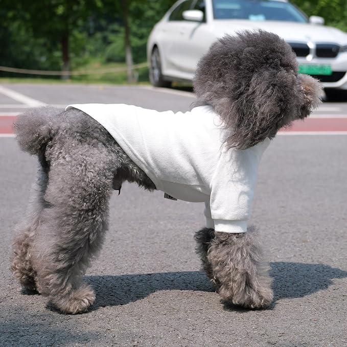 Lovelonglong Ribbed Dog T-Shirt Cotton Knitted Dog Sweaters for All Season Pet T-Shirts for Large Medium Small Dogs Off White S
