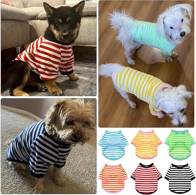 Geyoga 6 Pieces Dog Striped T-Shirt Cotton Breathable Pet Apparel Colorful Puppy Sweatshirt Clothes for Small to Medium Dogs Puppy(L)