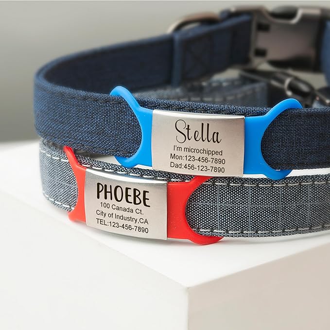 Anavia Slide On Silent Pet ID Tags, S/M/L/XL Personalized Multi-Color Silicone Band Cat Dog Name Tags, Customized Engraved Stainless Steel, Chew-Proof Quiet Dog Collar Tags (Small, White)