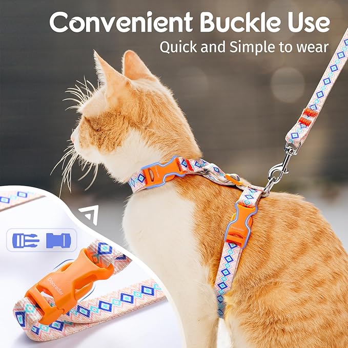 Dooradar Cat Harness and Leash, Escape Proof Adjustable Kitten Vest, Lightweight Soft Pet Straps, Easy Wearing for Small Medium Kitty Safe Walking Travel Control, White, S