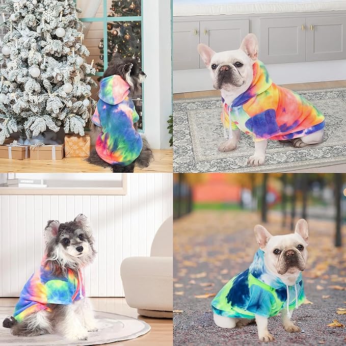 Dog Hoodie Tie Dye Dog Sweatshirt Chic Winter Clothes Ultra-Soft Warm Sweaters for Small Medium Dogs Fashion Pet Clothes for Dogs (Blue/Yellow/Green, M (Back: 12.99",Chest: 17.71", Neck: 14.96"))