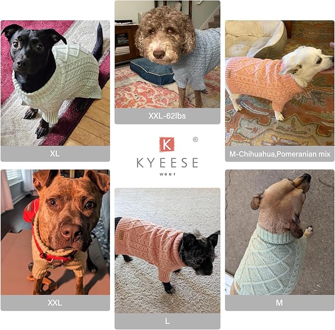 KYEESE Dog Sweater Stretchy Pet Sweater Warm Dogs Clothes with Long Sleeve Classic Cable Knit Turtleneck Dogs Coats, Soft Small Dog Sweater for Cold Weather, Blue, X-Small