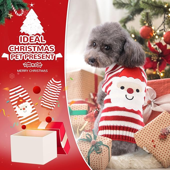 PETCARE Santa Dog Sweater Christmas Funny Cute Red Striped Cat Sweater Vest Pet Holiday Dog Clothes Puppy Sweaters for Small Medium Large Dogs Cats Fall Winter Outfits Xmas Dogs Costume,XX-Small